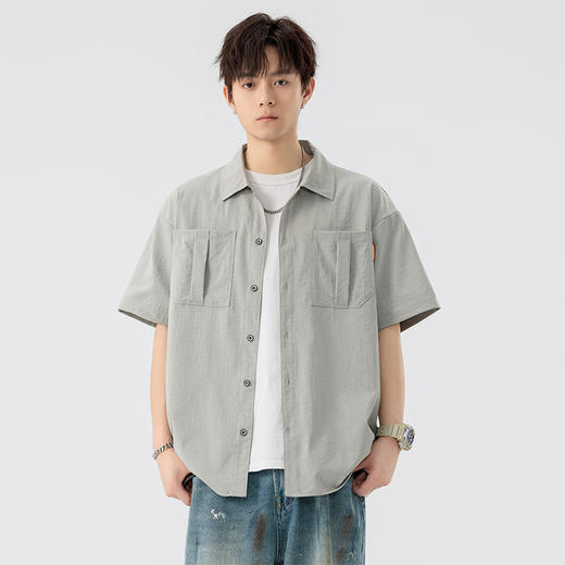 【DSL】大依优型大码翻领短袖衬衫夏季加肥加大肥佬休闲宽松透气弹力男装上衣潮款 商品图8