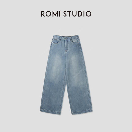 ROMI STUDIO“意式贵妇”100%斜纹棉高腰直筒水洗蓝牛仔裤23AWN403 商品图0