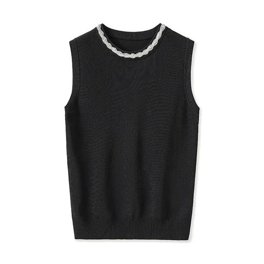 【高货wl】全新升级【铂金会员174/天猫229/差价55】(05259) 洛诗琳时尚优雅镶钻圆领无袖曲珠针织衫设计感背心上衣 商品图4