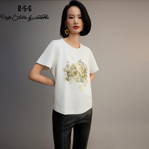 R.S.G精品系列新款夏季宽松圆领正肩半袖T恤刺绣印花上衣 商品图3