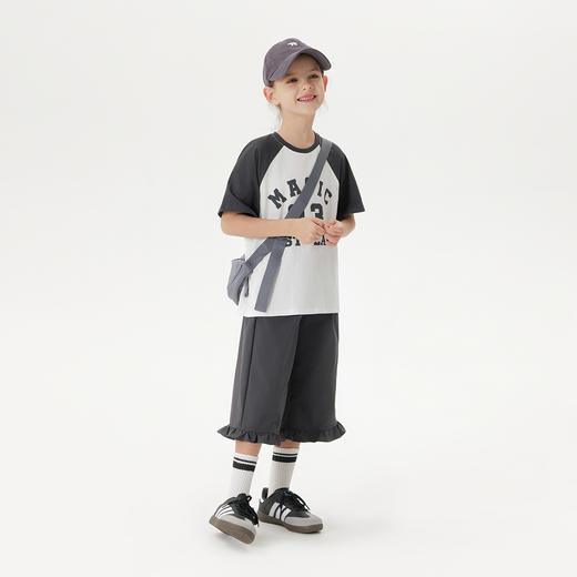 马克珍妮女童休闲学院撞色短袖T恤 儿童纯棉上衣夏装新款550698 商品图1