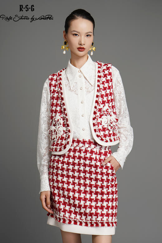 郭培成衣品牌芙蓉花刺绣钉珠装饰针织套装 商品图5