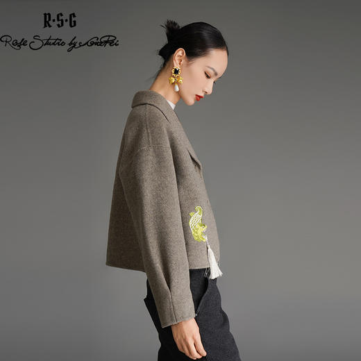 RSG郭培成衣品牌国风鸱吻刺绣设计美拉德秋冬羊绒气质夹克短外套 商品图2
