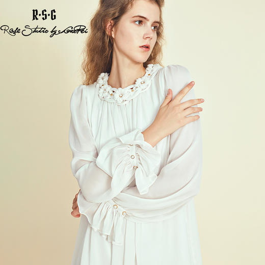 RSG郭培成衣品牌原创设计珍珠领口花朵连衣裙南法假日 商品图1