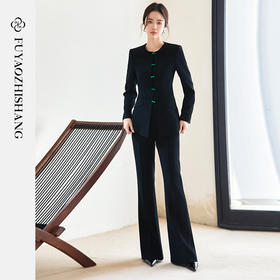 FUYAO扶摇 国风套装女高级感穿搭2025春季新款新中式黑色盘扣正装