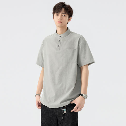 【DSL】大依优型大码立领短袖POLO衫T恤夏季加肥加大肥佬休闲宽松透气弹力男装上衣潮款 商品图2