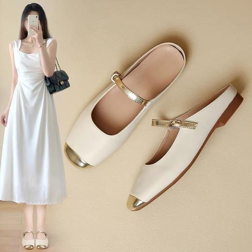 【DA.keaton真皮小香风半托】松弛惬意 感受传统与现代的完美融合 小香风与金属色 让东方美学绽放脚下 定制头层牛皮米色，金色，银色 配色低调高级清新优雅 商品图1