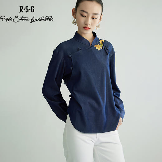 郭培线上成衣【“药”爱自己】佛手花刺绣斜襟中式开衫衬衫 商品图3