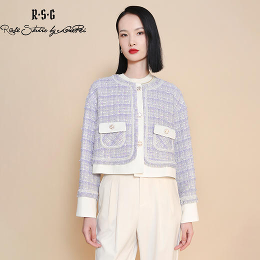 RSG郭培成衣品牌粗花呢重工装饰优雅套装春季新款淡紫 米白 商品图0