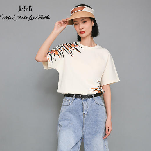 RSG郭培成衣品牌原创设计米色小老虎纹印花上衣T恤女装 商品图1