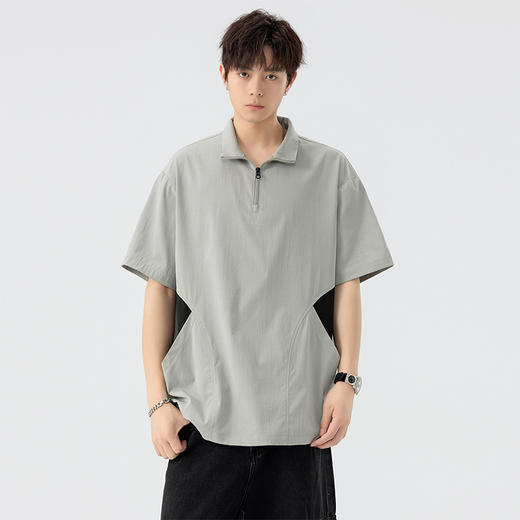 【DSL】大依优型大码立领拉链款短袖POLO衫T恤夏季加肥加大肥佬休闲宽松透气弹力男装上衣潮款 商品图3