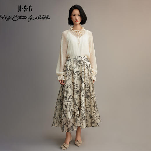 郭培成衣品牌【“药”爱自己】印花半身裙女高腰显瘦法式复古长裙 商品图2