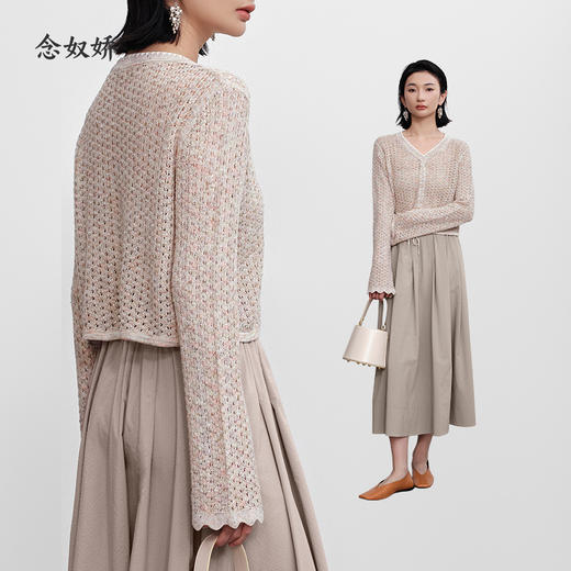 【商场同款】CNK5492 “亮片抽绳针织衫” 微喇袖花纱针织衫，自由造型 商品图2