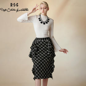 RSG郭培成衣品牌原创设计粗花呢双开衩荷叶边半身包臀裙