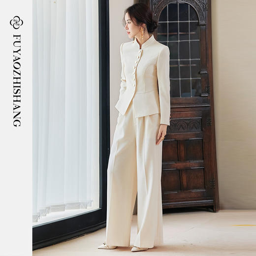 FUYAO扶摇 复古国风西装套装女2025新款新中式单排扣老钱西服外套 商品图0