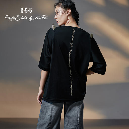 RSG郭培成衣品牌原创设计刺绣牛角纯棉T恤oversize短袖女夏 商品图2