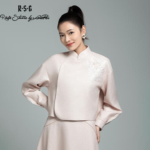 郭培成衣品牌【“药”爱自己】花朵刺绣中式立领斜襟粉色外套 商品图0