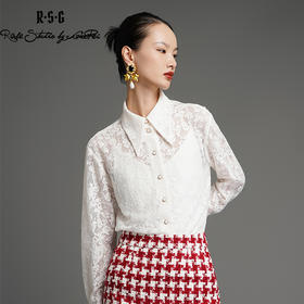 RSG郭培成衣品牌黑白两色有机棉纺织蕾丝面料翻领长袖春秋衬