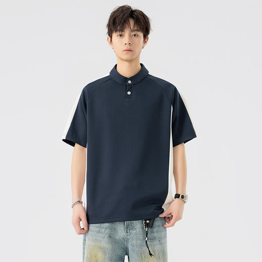 【DSL】大依优型大码立领短袖POLO衫T恤夏季加肥加大肥佬休闲宽松透气弹力男装上衣潮款 商品图1
