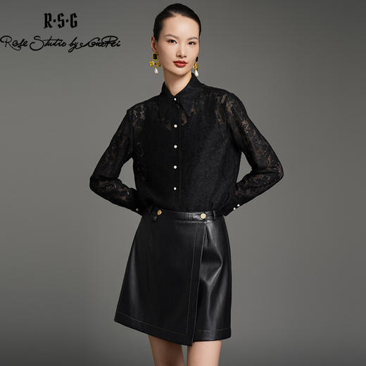 RSG郭培成衣品牌黑白两色有机棉纺织蕾丝面料翻领长袖春秋衬 商品图2
