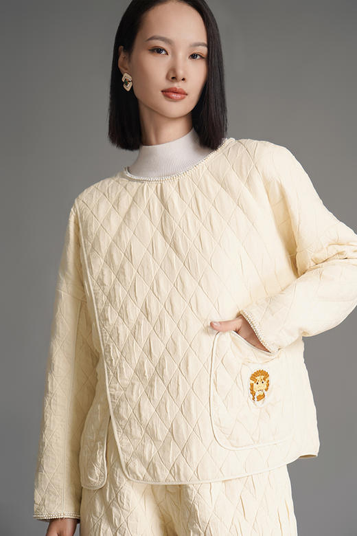 RSG郭培成衣品牌国风狮头门环秋冬穿搭绗缝薄棉优雅新中式套装 商品图5