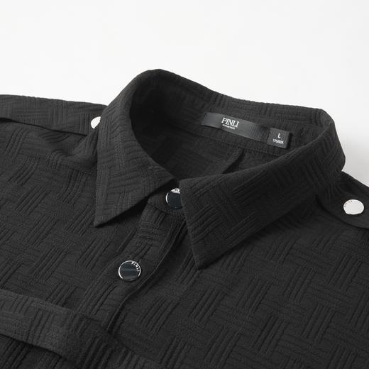 PINLI品立夏季新款肌理感翻领短袖T恤潮牌复古宽松休闲男上衣B252111031 商品图7