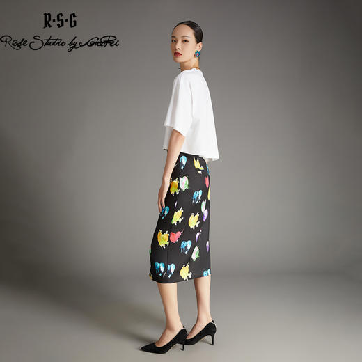 RSG郭培成衣品牌复古直筒裙心形不规则图案前开衩设计时尚半身裙 商品图2