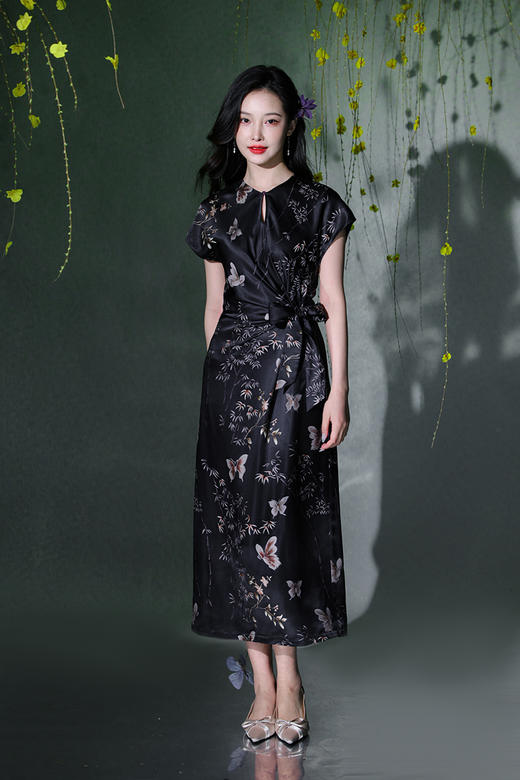 逸红颜明月优选#23姆米真丝提花裙『蝶竹』流淌的丝绸黑珍珠，腰间蝴蝶结系带优雅迷人 商品图10