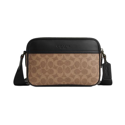 COACH蔻驰 Graham 23 品牌徽标可调节肩带 人造革拼牛皮革 单肩斜挎包 中号 男款 棕黄色拼黑色 商品图0