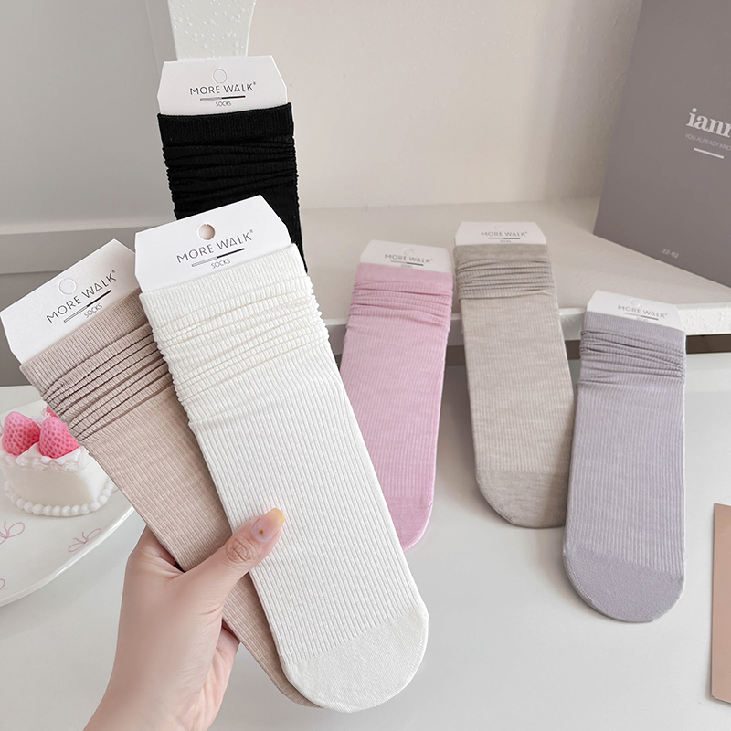 【1双装】女士超薄零感蛋白细抽条堆堆袜夏季薄袜时尚袜【6双6折 2512208】
