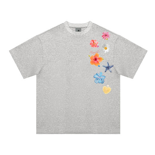 FDR官方店 辣妹花朵侧边印花短袖t恤男女夏季休闲情侣装体恤上衣 商品图7