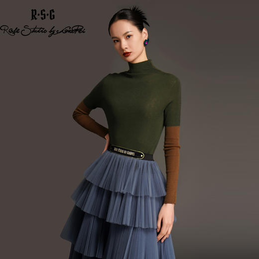 RSG2023郭培线上成衣品牌早秋修身显瘦袖子拼色精纺打底针织毛衣 商品图0