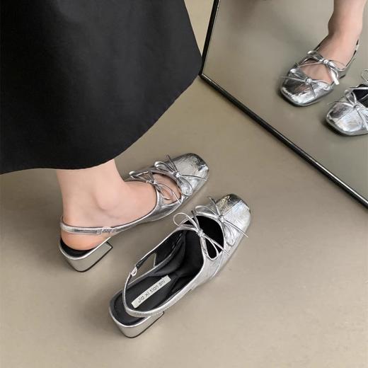 【小香风包头凉鞋】夏季外穿 法式女士气质粗跟仙女风银色后空单鞋女  商品图2