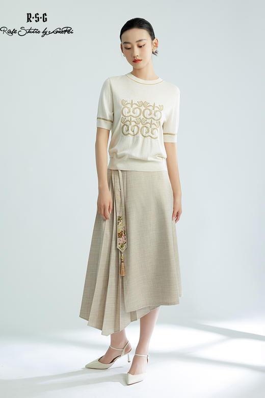 郭培成衣品牌“药”爱自己刺绣飘带褶皱半身裙 商品图5