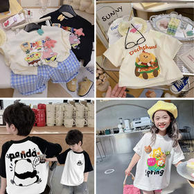 【错过拍大腿💰39.9/3件】48色可选🌈夏季新款纯棉儿童短袖T恤韩版男女童圆领单上衣中小童潮范打底衫聚