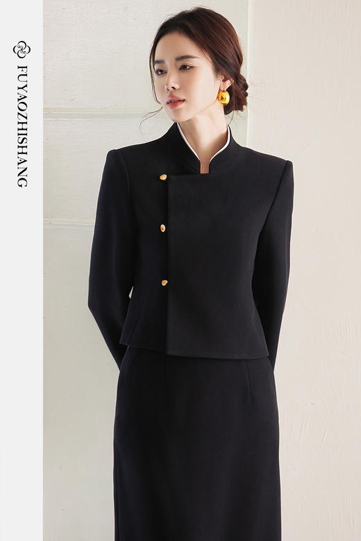 FUYAO扶摇 国风短款西装外套女2025春季新款时尚百搭斜襟西服套装 商品图5