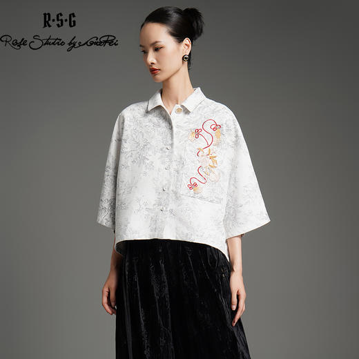 RSG郭培成衣品牌新中式芙蓉花刺绣国风设计感宽松款衬衫外套 商品图3