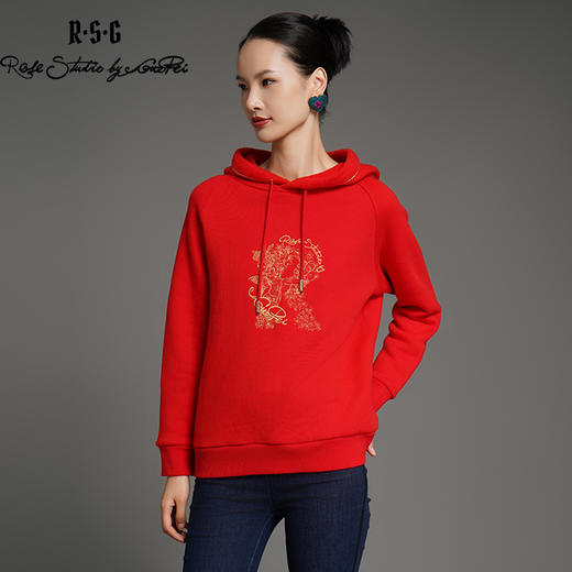 RSG郭培成衣品牌高级感金线刺绣国风花草元素连帽百搭秋冬卫衣 商品图4