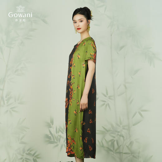 乔万尼真丝连衣裙女收腰高雅印花拼色中长款EI2E718 商品图3