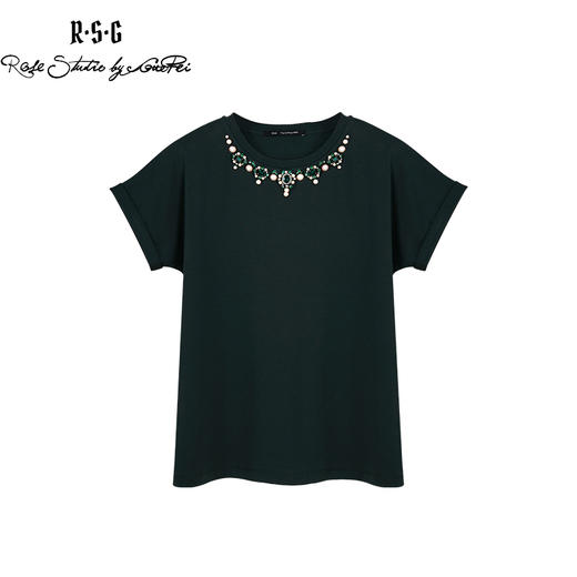 RSG郭培成衣品牌巴洛克宫廷风奢华钻饰连肩袖纯棉T恤 商品图4