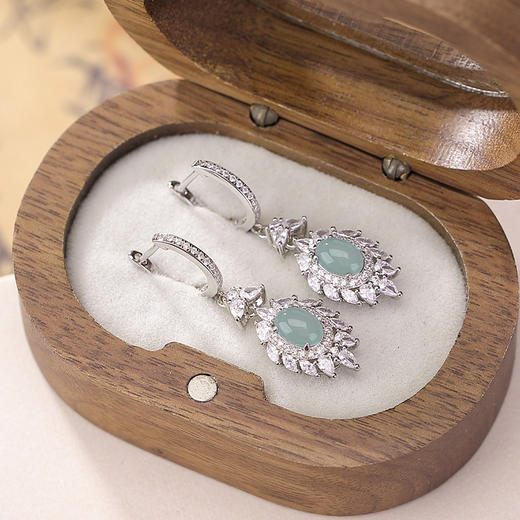 【羽你同行】S925纯银蓝水翡翠蛋面羽毛耳坠【CW-EJ00618】 商品图2