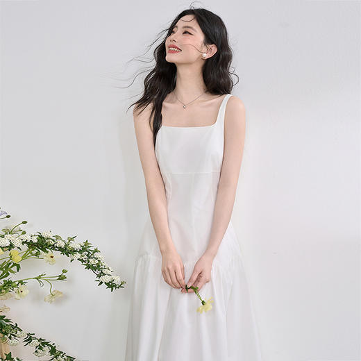 简约设计感方领背心裙女夏季拼接不规则伞裙摆连衣裙V1050586 商品图4