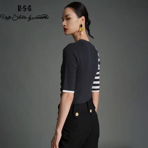 RSG2023郭培线上品牌早秋弹力拼接撞色条纹针织衫 商品图3