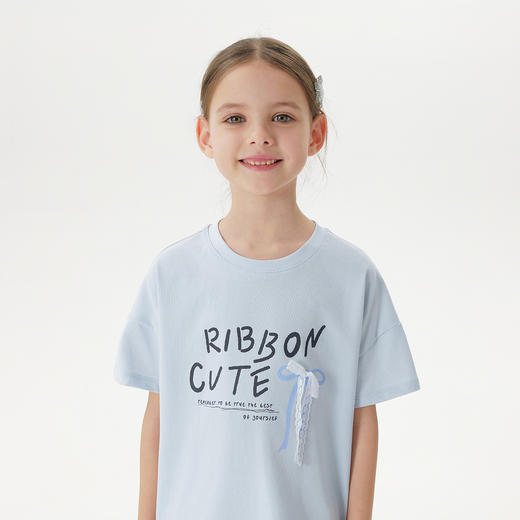 【凉感透气】马克珍妮女童立体蝴蝶结短袖T恤上衣夏装新款550680 商品图4