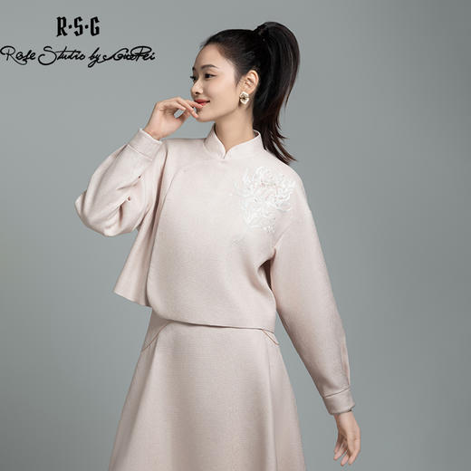 郭培成衣品牌【“药”爱自己】花朵刺绣中式立领斜襟粉色外套 商品图3