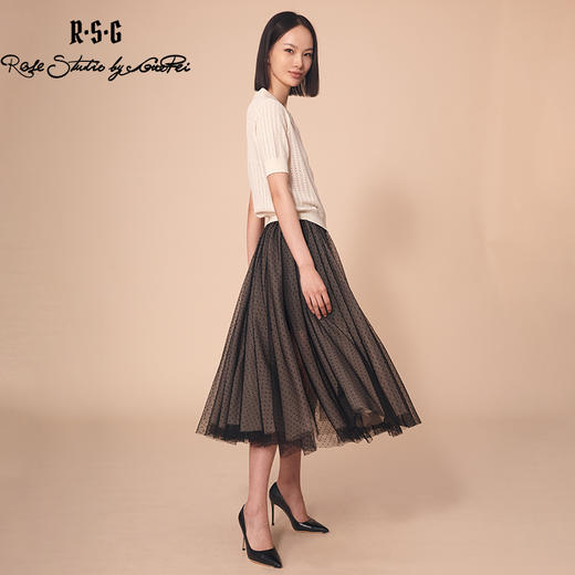 RSG郭培成衣品牌原创设春夏刺绣网纱百褶中长裙 商品图0