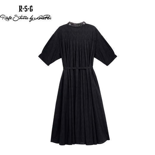RSG郭培成衣品牌原创设计领口钉珠装饰泡泡袖纯棉百褶连衣裙 商品图1