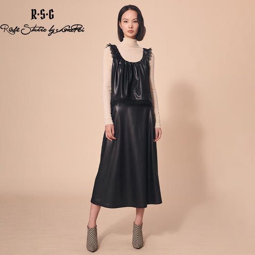 RSG郭培成衣品牌纯色高级感修身高腰皮质长裙百搭 商品图2