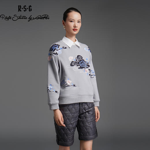 RSG郭培成衣品牌国潮芙蓉祥云丝绒贴布刺绣大卫衣 商品图2