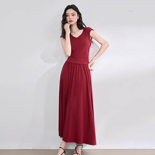 【炽热盛夏】复古时尚套装女2025夏季V领短袖搭半裙两件套V0650235 商品图0